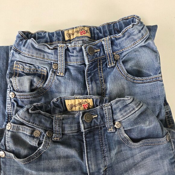 2 pr Wrangler 20X Denim Jeans Boys/ Youth Size 10 Slim Bootcut Adjustable Waist - Picture 1 of 7